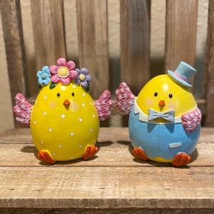 Easter Chicks Set of 2, Male Chick & Female Spring Chick Resin Figures, Chicks